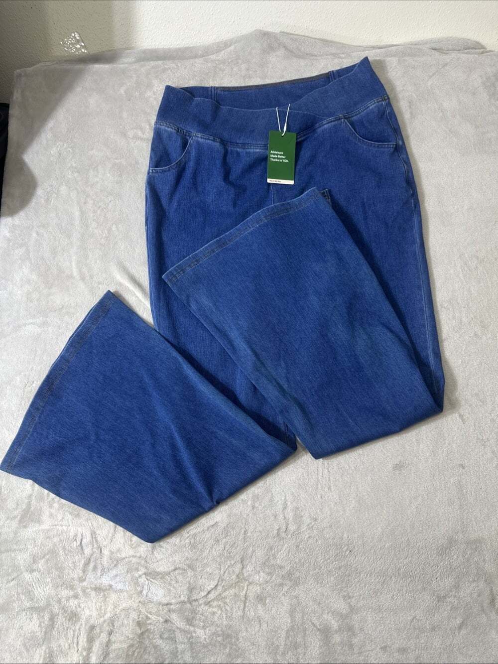 Halara Women’s XL Tall Wide Leg Pull-On Stretch Denim Jeans Blue High Rise NWT